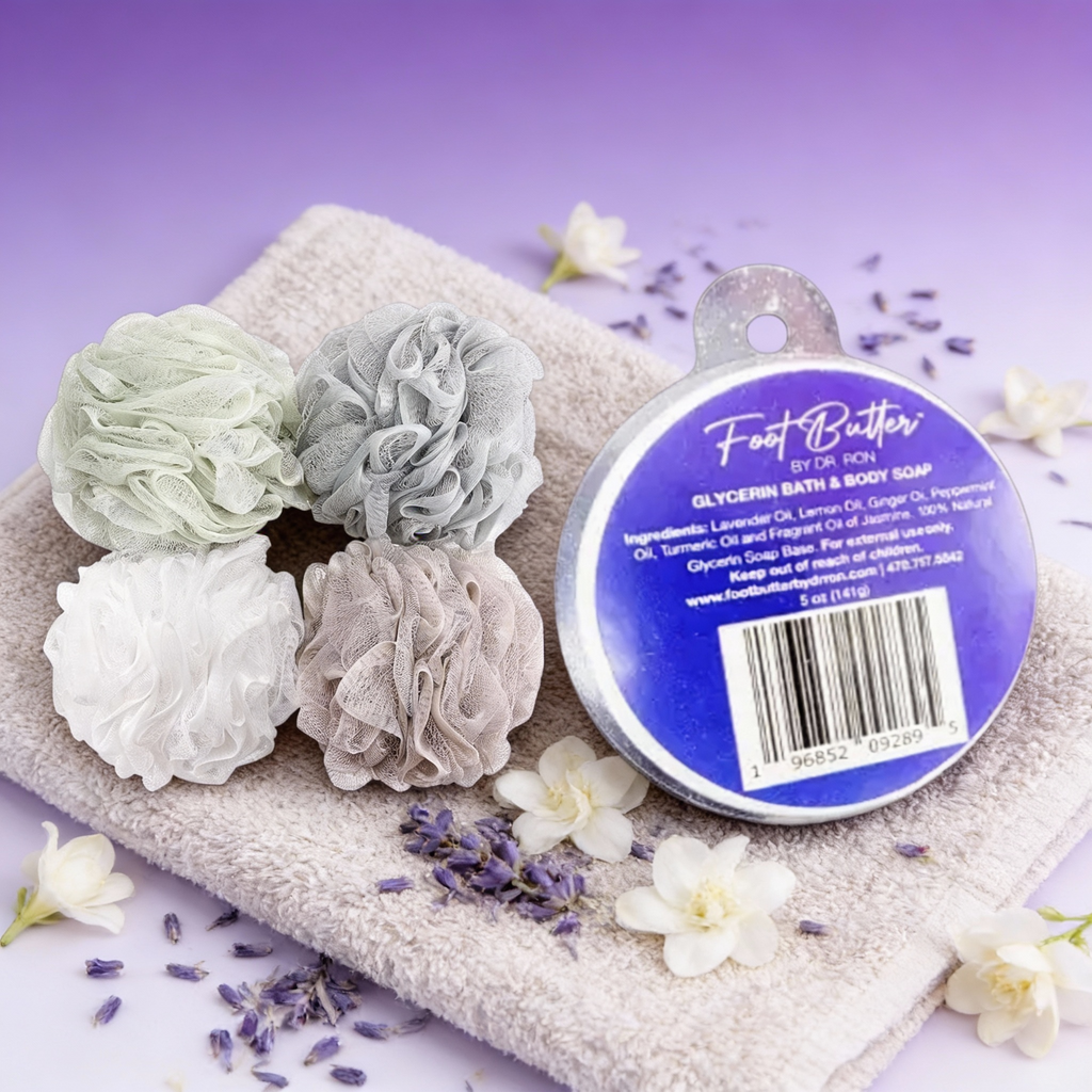 Lavender Bath Bundle – Moisturizing Glycerin Soaps & Shower Loofah Set